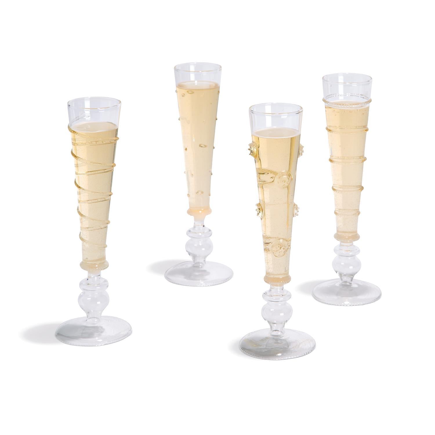 Custom Engraved Modern Gold Rim Toasting Flute Pair, Zodax Champagne Glass